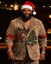 Big & Tall Men's Christmas Vintage Elk And Christmas Tree Print Suit